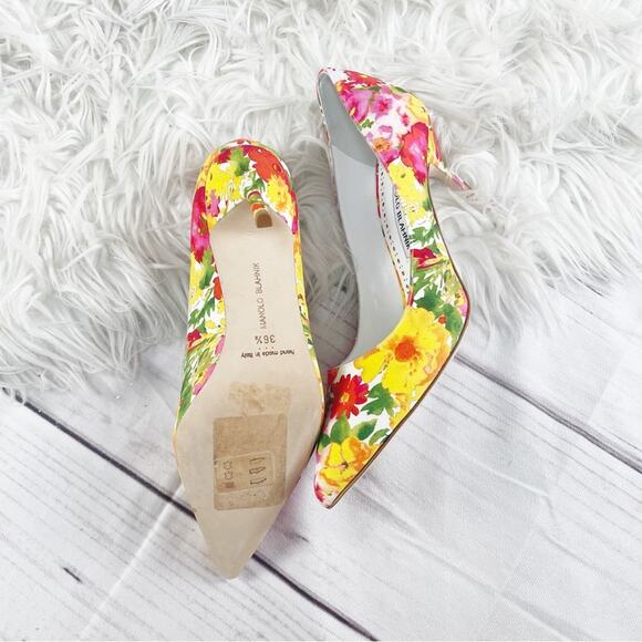 🆕 Manolo Blahnik Women's Bb Yellow Floral Print Pointed Toe‎ Pumps Size 36.5 - Picture 4 of 8